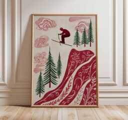 Freestyle Skiing Print, Winter Sports Poster, Ski Jump Mountain Decor, Alpine Adventure Artwork, Wall Art - thumbnail 1