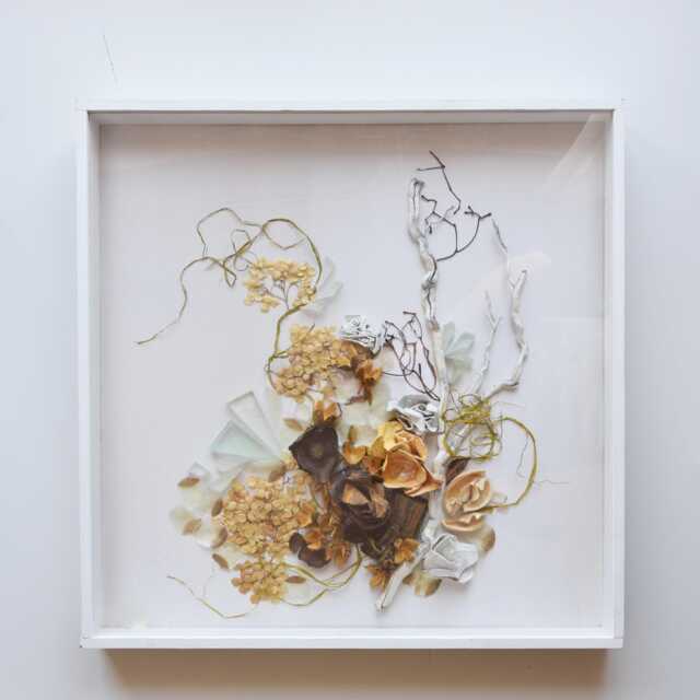 Framed Floral Collage Wall Art Silk, Natural Materials & Borowski Glass - image 1