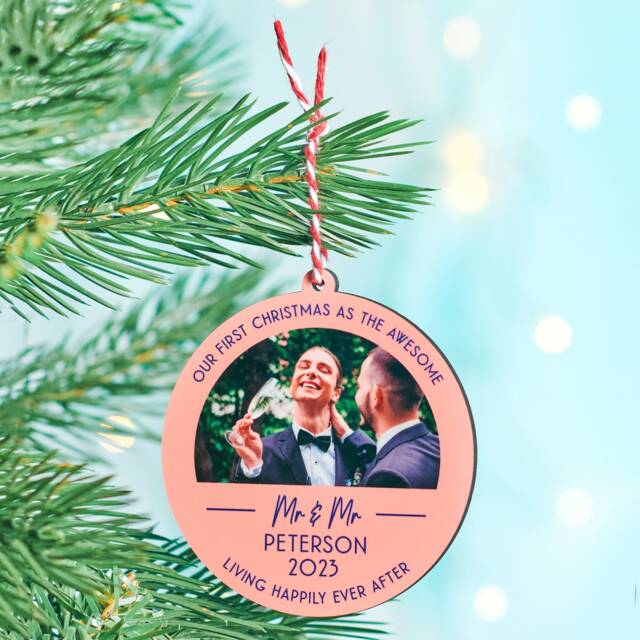 Personalised First Christmas Wedding Photo Bauble - image 1