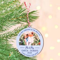 Personalised First Christmas Wedding Photo Bauble - thumbnail 2