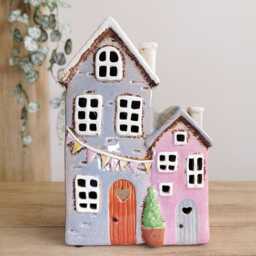 Large Double Ceramic House Tea Light Holder With Bunting - thumbnail 2