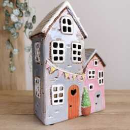Large Double Ceramic House Tea Light Holder With Bunting - thumbnail 3
