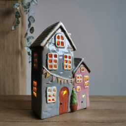 Large Double Ceramic House Tea Light Holder With Bunting - thumbnail 4