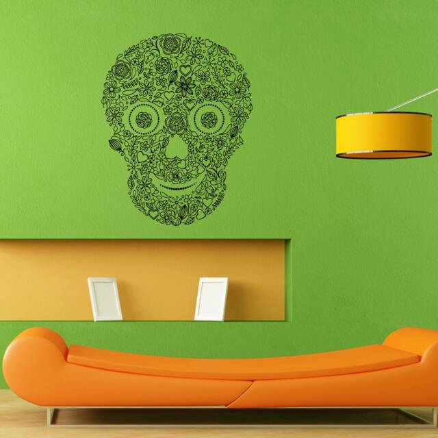 Floral Flower Design Smiling Skull Skeletal Skeleton Wall Sticker Vinyl Mural Decal Home House Apartment Art Decor Free Shipping L045 - image 1