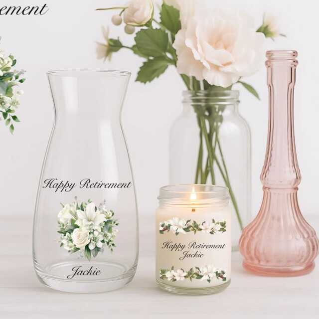 Personalised Retirement Vase & Candle Gift Set - Keepsake -Retirement For Women - image 1