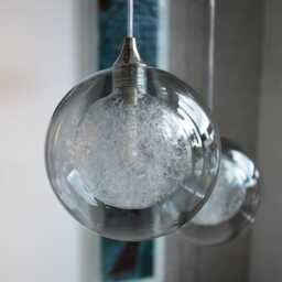 Long Cascading Stairwell Chandelier Blown Glass Globes, Modern Pendant Lighting - thumbnail 4