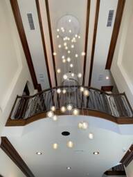Long Cascading Stairwell Chandelier Blown Glass Globes, Modern Pendant Lighting