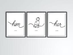 Typography Hand Drawn Dog Print, Bespoke Triple Artwork, Custom Pet Gift, Unique Wall Decor - thumbnail 1