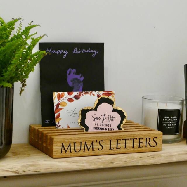 Personalised Oak Letter Stand - Solid Organiser Holder Gifts Rack - image 1