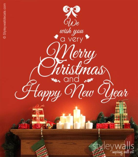 We Wish You A Merry Christmas Wall Decal, Happy New Year Tree Decor Sticker Decal - image 1