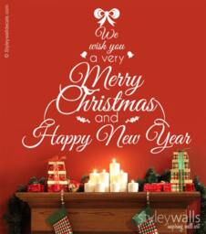 We Wish You A Merry Christmas Wall Decal, Happy New Year Tree Decor Sticker Decal