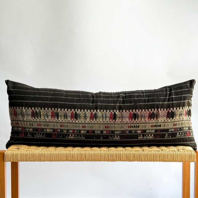Vintage Hmong Hemp Pillow Handwoven Tribal Textile, Navy Batik - image 1