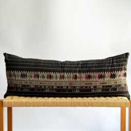 Vintage Hmong Hemp Pillow Handwoven Tribal Textile, Navy Batik - thumbnail 1