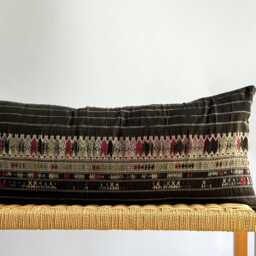 Vintage Hmong Hemp Pillow Handwoven Tribal Textile, Navy Batik - thumbnail 2