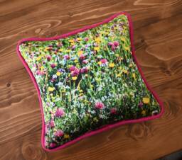 Wildflower & Harris Tweed Cushion // Handmade Machair On The Isle Of Pink