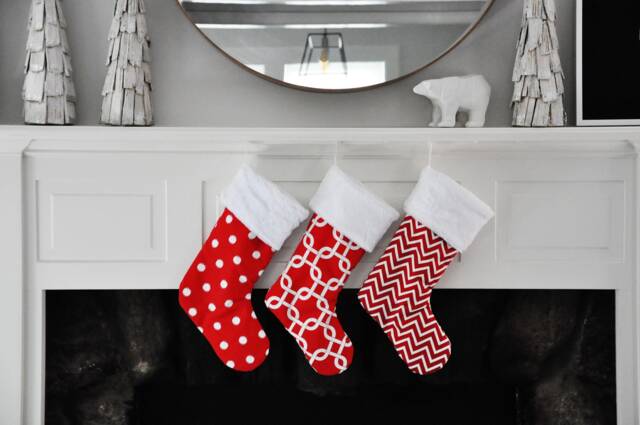 Christmas Stocking, Traditional Holiday, Red, Chevron, Lipstick Gotcha, Geometric, Ikat Dot, No.088 No.665 No.613, Holiday - image 1
