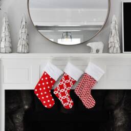 Christmas Stocking, Traditional Holiday, Red, Chevron, Lipstick Gotcha, Geometric, Ikat Dot, No.088 No.665 No.613, Holiday - thumbnail 2