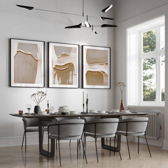 Set Of 3, Geometric Abstract Art, Mocha Mousse Neutral Beige, Living Room Wall Art Poster Prints Home Decor, A4, A3 A2 A1 Sizes, Fast Delivery - image 1