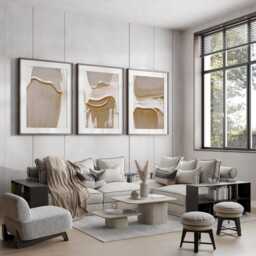 Set Of 3, Geometric Abstract Art, Mocha Mousse Neutral Beige, Living Room Wall Art Poster Prints Home Decor, A4, A3 A2 A1 Sizes, Fast Delivery - thumbnail 2