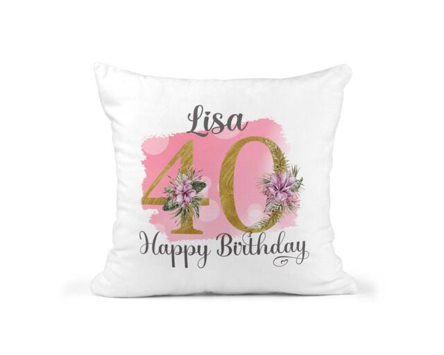 40Th Birthday Gift For Women, Personalised Cushion/Pillow With Name & Floral Design, Mum, For Nan, 1981
