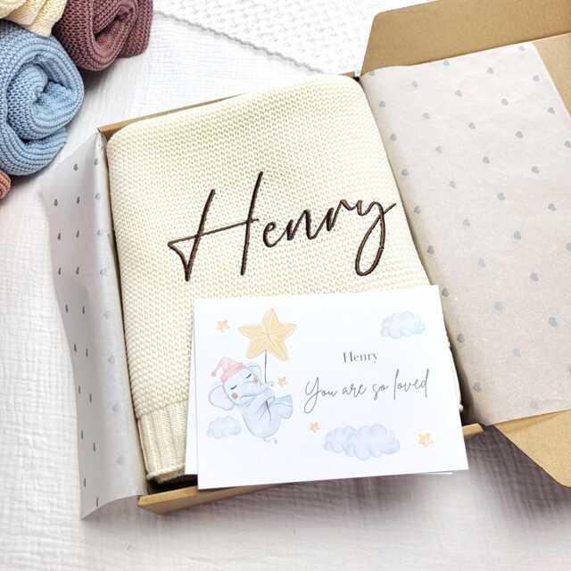 Personalised Baby Blanket - Custom Embroidered Cotton Knit Christening - image 1