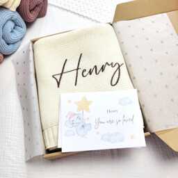 Personalised Baby Blanket - Custom Embroidered Cotton Knit Christening - thumbnail 1