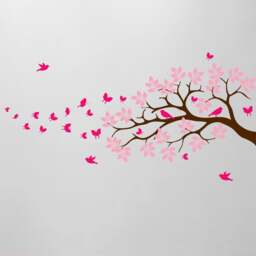 "Tree Branch Wall Decal Butterfly Birds Vinyl Sticker Nursery Leaves Kids Room Decor Art Whimsical 44"" Wide X 28" - thumbnail 2