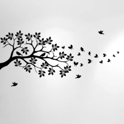 "Tree Branch Wall Decal Butterfly Birds Vinyl Sticker Nursery Leaves Kids Room Decor Art Whimsical 44"" Wide X 28"