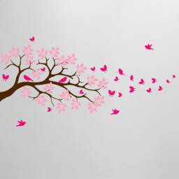 "Tree Branch Wall Decal Butterfly Birds Vinyl Sticker Nursery Leaves Kids Room Decor Art Whimsical 44"" Wide X 28" - thumbnail 3