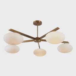 Mid-Century Brass Sputnik Light - White Glass Shade Pendant Lighting - thumbnail 3