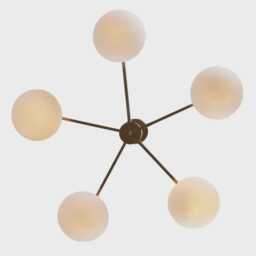 Mid-Century Brass Sputnik Light - White Glass Shade Pendant Lighting - thumbnail 2