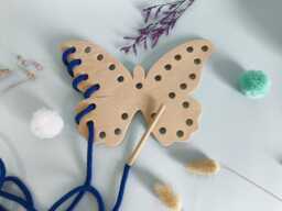 Wooden Butterfly Lacing Toy, Montessori Sewing Kit For Toddlers, Handmade Fine Motor Skills Educational Eco-Friendly Gift - thumbnail 1