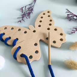 Wooden Butterfly Lacing Toy, Montessori Sewing Kit For Toddlers, Handmade Fine Motor Skills Educational Eco-Friendly Gift - thumbnail 3