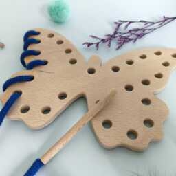 Wooden Butterfly Lacing Toy, Montessori Sewing Kit For Toddlers, Handmade Fine Motor Skills Educational Eco-Friendly Gift - thumbnail 2