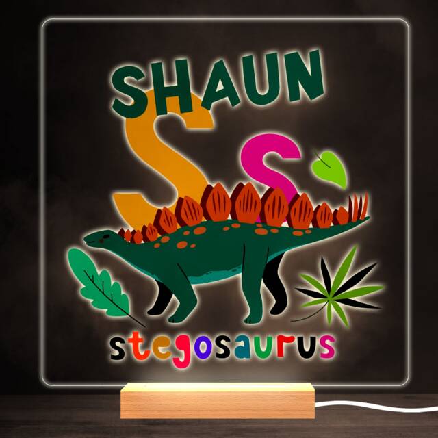S Dinosaur Alphabet Colourful Square Personalised Gift Led Lamp Night Light - Bedroom - image 1