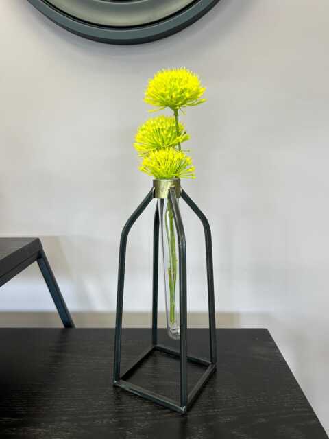 Black Metal Stem Vase With Glass Test Tube, Minimalist Home Decor - image 1
