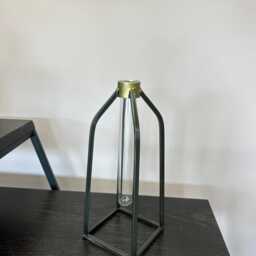 Black Metal Stem Vase With Glass Test Tube, Minimalist Home Decor - thumbnail 2