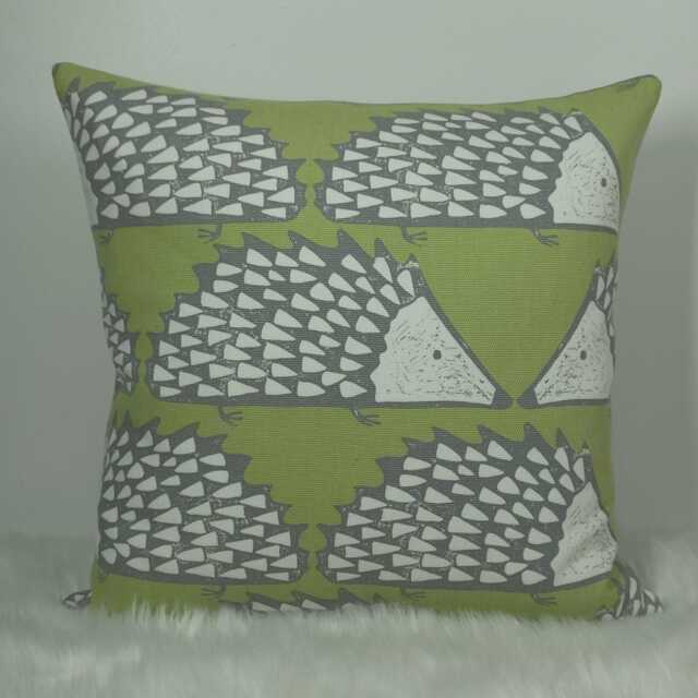 Scion Spike Hedgehog Cushion Cover Kiwi Green & Grey - Designer Playful Animal Print Handmade Throw Pillow Nursery Decor - image 1