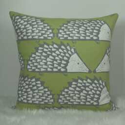 Scion Spike Hedgehog Cushion Cover Kiwi Green & Grey - Designer Playful Animal Print Handmade Throw Pillow Nursery Decor - thumbnail 1