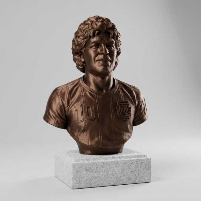 Diego Maradona Bust - 20cm Bronze Effect Sculpture On White Stone Base - image 1