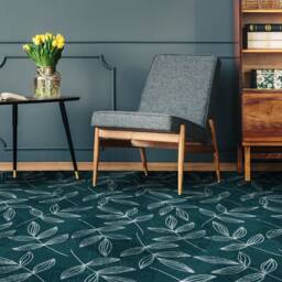 Marker Drawing Leaves Design Vinyl Flooring, Green Flooring Linoleum, White Waterproof Material, Floral Living Room Decoration, Office Decor - thumbnail 3