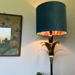 Teal Velvet Drum Lampshade, Double Sided Lampshade With Multicoloured Leaves Interior, Ceiling Light Shade - thumbnail 3