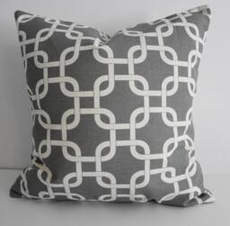 Grey Trellis Pillow Cover Geometric Lattice Design, 16x16 Cushion - thumbnail 1