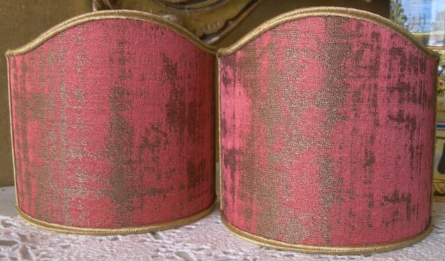 Pair Of Clip-On Shield Shades Raspberry Pink & Gold Rubelli Venier Jacquard Fabric Mini Lampshade - Made in Italy - image 1