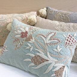 Grey Embroidered Pillow Cover, Gold Seed Bead Floral, Tassel Accent - Bmcc029 - thumbnail 4