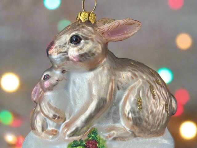 Glass Christmas Rabbit Woodland Animal Bauble Tree Hanging Decoration/Christmas/Seasonal/ Glass Item - image 1