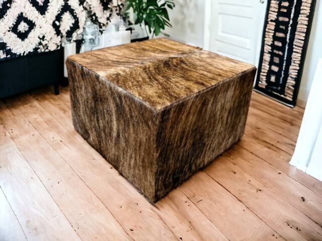 Genuine Cowhide Ottoman Cube - Coffee Table - With Castors For Easy Mobility Co - image 1