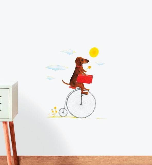 Dog Riding Penny-Farthing Wall Sticker Decal - Kids Stickers, Animals Childrens Decals, Art, Room