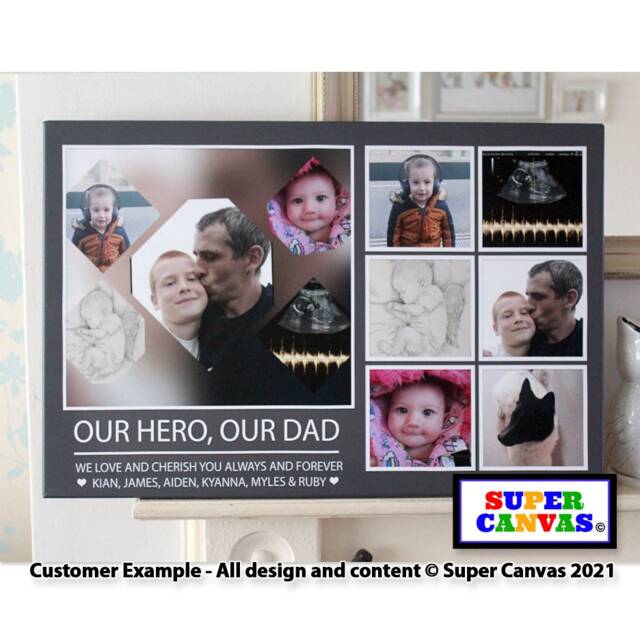 Our Dad Hero Handmade Personalised Custom Daddy 7 Photo Picture Collage Display Board Framed Canvas Print Birthday Card Gift - image 1