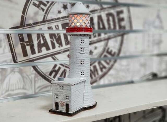Handmade Ceramic Lighthouse Candle Holder Tuskar Rock, Ireland. Coastal Lighthouse, Art, Tiny Clay Beach House Decor - image 1